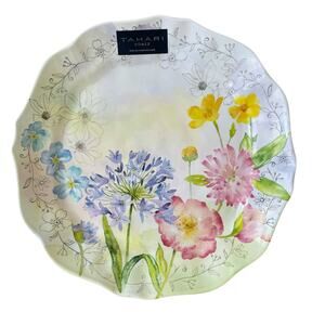 TAHARI Spring Floral Melamine Dinner Plates 11in Set of 4 Pastel NEW